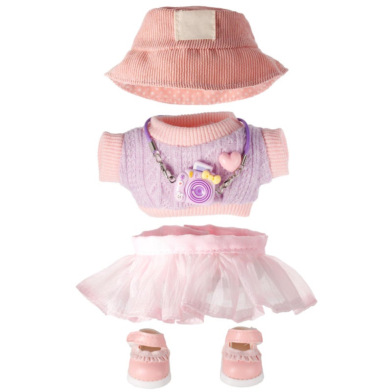 Clothes for 17cm Dolls, Accessories for 17cm Doll, Clothes Set for Doll, Fashionable Cute Elegant Matchable Style 5 PCS Set Hat Clothes for Dolls Accessories (No Doll) (Pink)